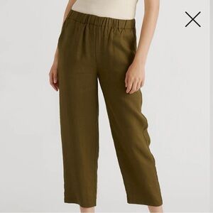 Quince 100% Linen Pants Women Small Green Olive Elevated Basic Ankle Pants EUC